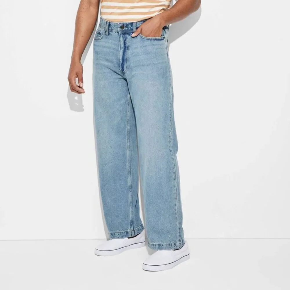 Original Use - Men's Baggy Fit Straight Jeans - Original Use Medi Medium Wash